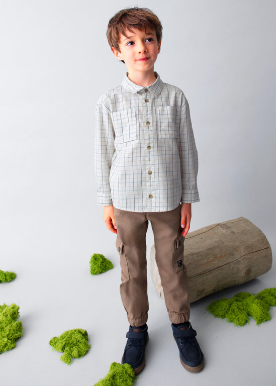 CHEMISE  MANCHES LONGUES  À CARREAUX  -  BLANC