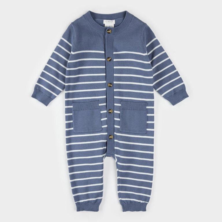 PETIT LEM COMBINAISON EN TRICOT RAYÉ - BLEU DENIM