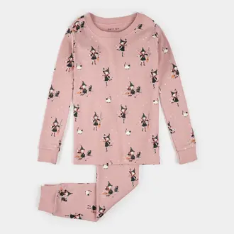 PETIT LEM PYJAMA 2 PCS À IMPRIMÉ DE SORCIÈRE PHOSPHORESENT - ROSE