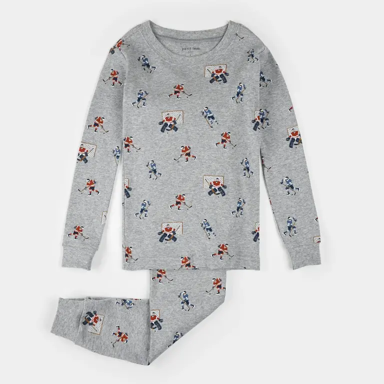 PETIT LEM PYJAMA 2 PCS À IMPRIMÉ DE HOCKEY - GRIS CHINÉ