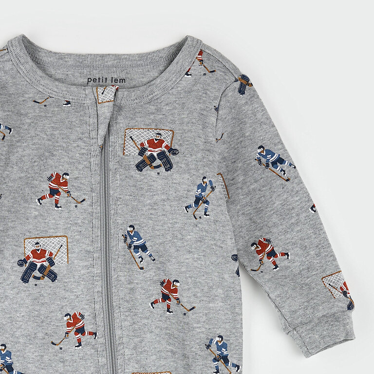 PETIT LEM PYJAMA À PATTES À IMPRIMÉ DE HOCKEY - GRIS