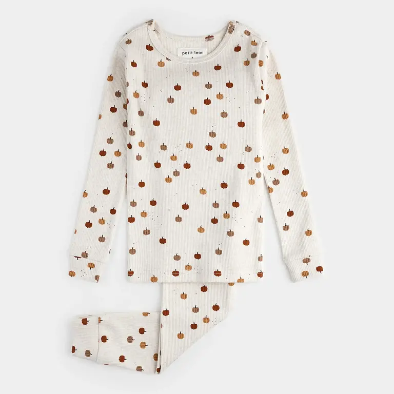 PETIT LEM PYJAMA CÔTELÉ 2 PCS À IMPRIMÉ DE CITROUILLE - AVOINE