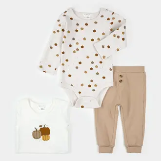 PETIT LEM ENSEMBLE CACHE-COUCHE À IMPRIMÉ DE CITROUILLES - BEIGE