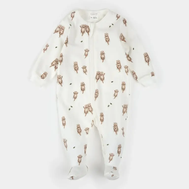 PETIT LEM PYJAMA À PATTES  À IMPRIMÉ DE LOUTRES - BLANC