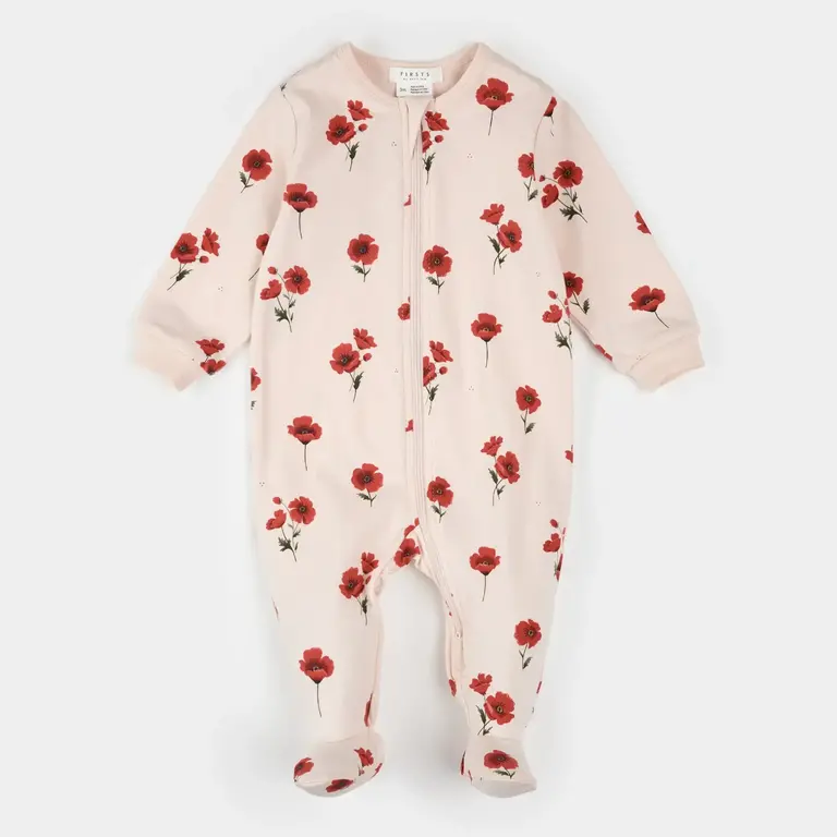 PETIT LEM PYJAMA À PATTES  À IMPRIMÉ DE COQUELICOTS - ROSE