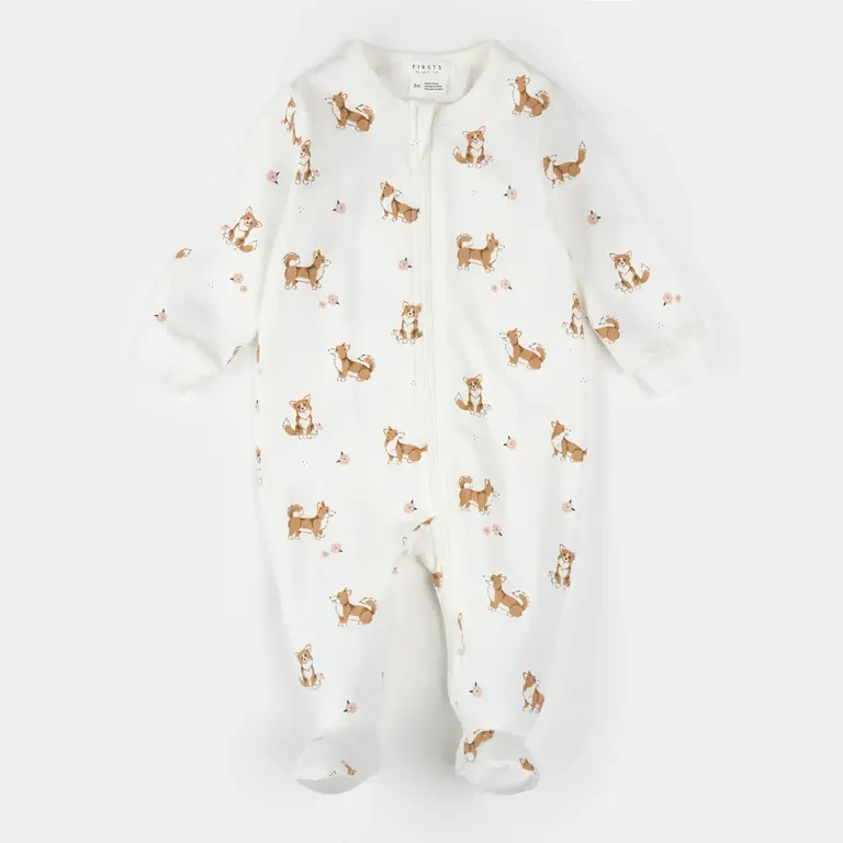 PETIT LEM PYJAMA À PATTES  À IMPRIMÉ DE CORGI - BLANC