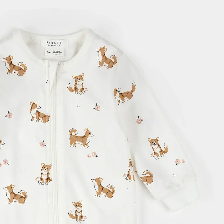 PETIT LEM PYJAMA À PATTES  À IMPRIMÉ DE CORGI - BLANC