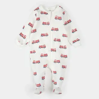 PETIT LEM PYJAMA À PATTES  À IMPRIMÉ DE CAMION DE POMPIERS - BLANC