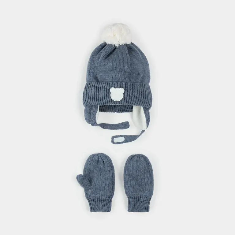 PETIT LEM CHAPEAU ET MITAINE D'HIVER - BLEU GRIS