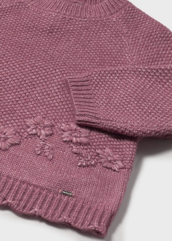 MAYORAL PULL À BRODERIES DE FLEURS - FRAMBOISE