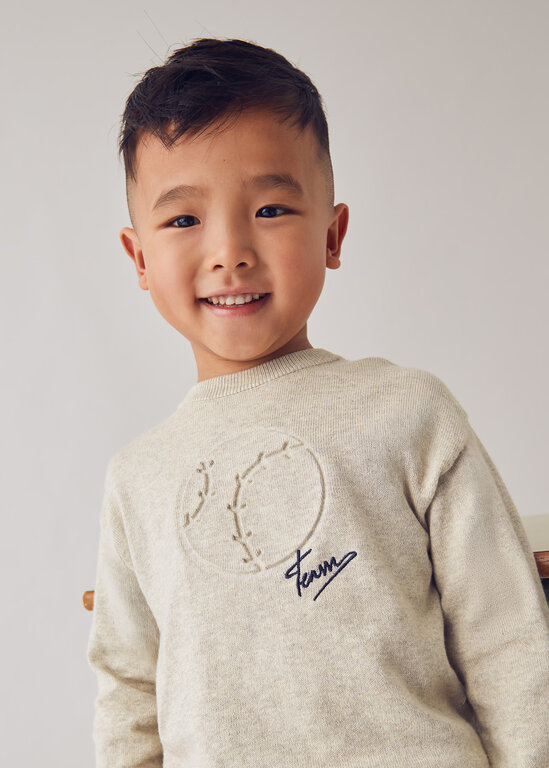 PULL EN TRICOT AVEC BALLE DE BASEBALL - BEIGE