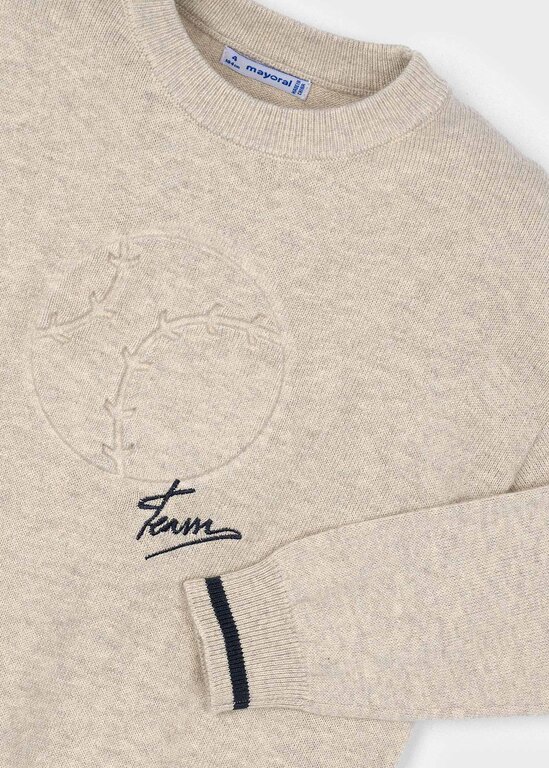 PULL EN TRICOT AVEC BALLE DE BASEBALL - BEIGE