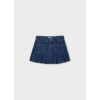 JUPE EN DENIM PLISSÉ - BLEU FONCÉ