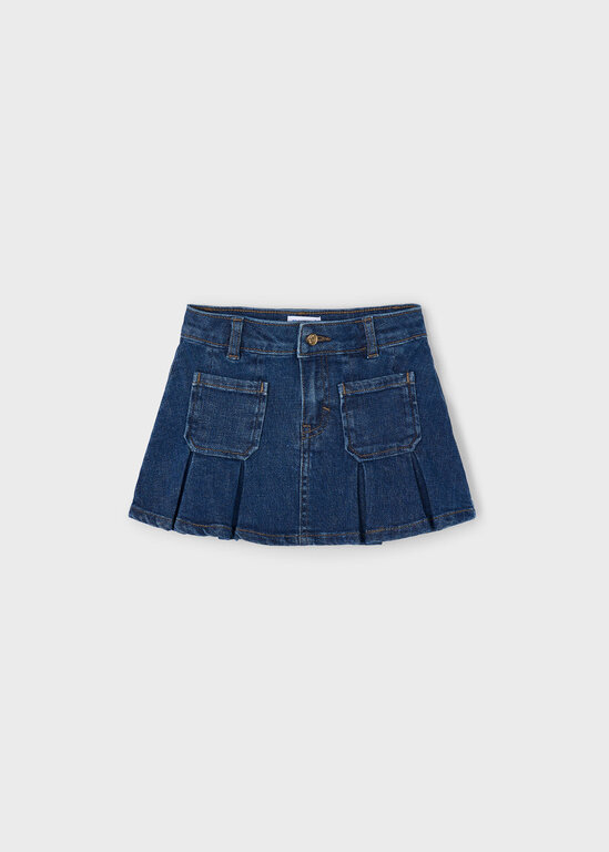 JUPE EN DENIM PLISSÉ - BLEU FONCÉ