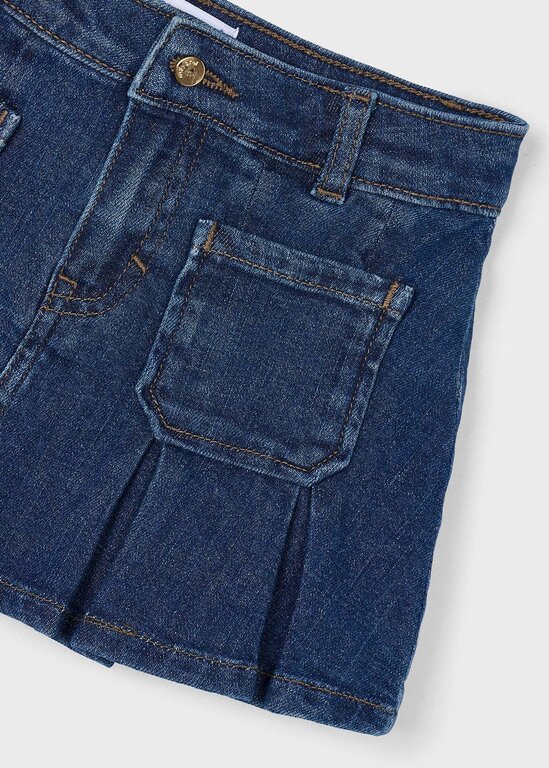JUPE EN DENIM PLISSÉ - BLEU FONCÉ