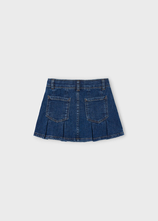 JUPE EN DENIM PLISSÉ - BLEU FONCÉ