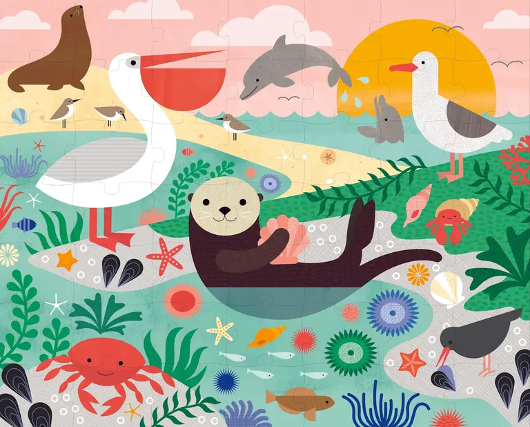 PETIT COLLAGE PUZZLE DE VOYAGE 2 EN 1 (49 PCS) - UNDER THE SEA