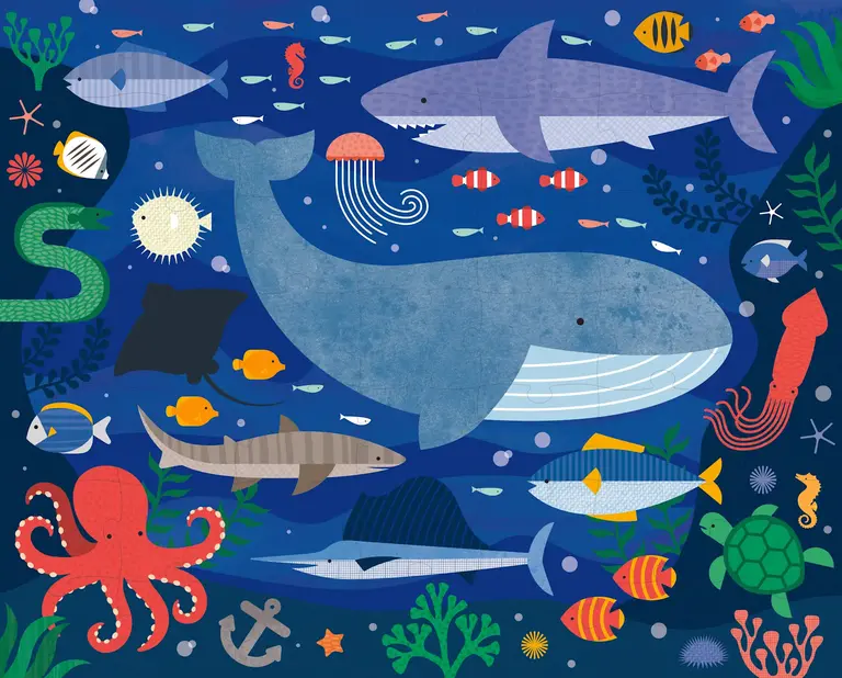 PETIT COLLAGE PUZZLE DE VOYAGE 2 EN 1 (49 PCS) - UNDER THE SEA