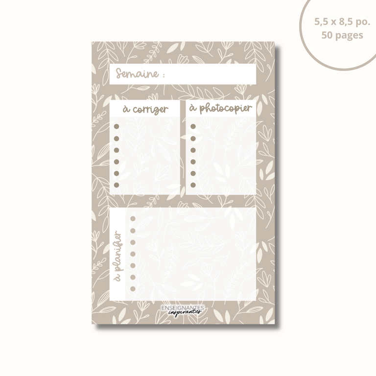 ENSEIGNANTES INSPIRANTES BLOC-NOTE PLANIFICATION DE PROF - LINE ART