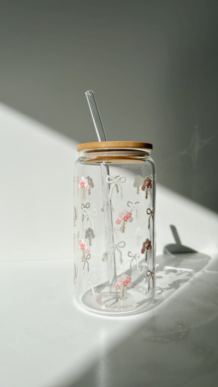 ALAROCQUE DESIGN VERRE  16 OZ - FLEURS ET BOUCLES DÉLICATES