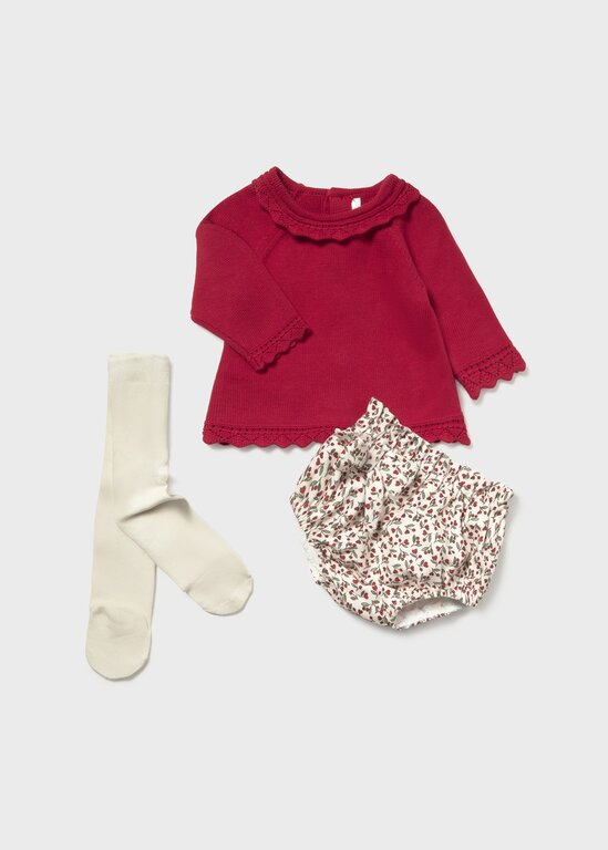 ENSEMBLE TRICOT ET BLOOMER 3 PIÈCES - CERISE
