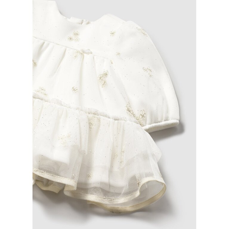 MAYORAL TULLE DRESS WITH GOLD DETAIL - ECRU