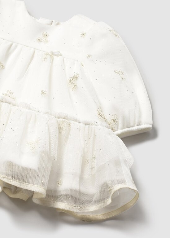 ROBE EN TULLE AVEC DÉTAIL DORÉ - ÉCRU
