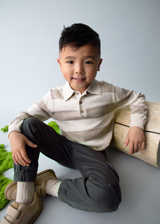 MAYORAL POLO MANCHES LONGUES EN TRICOT RAYÉ - TAUPE