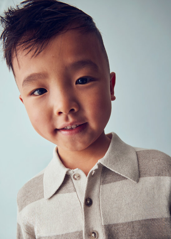 MAYORAL POLO MANCHES LONGUES EN TRICOT RAYÉ - TAUPE