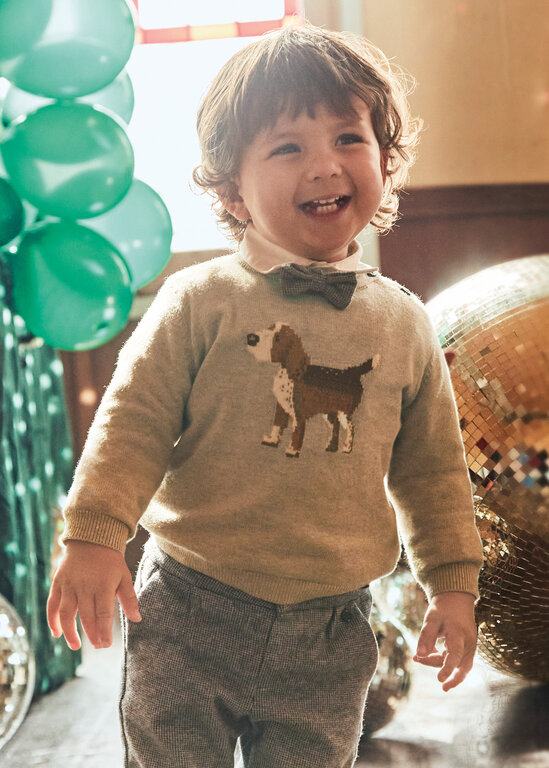 MAYORAL PULL EN TRICOT À BRODERIE DE CHIEN - BEIGE