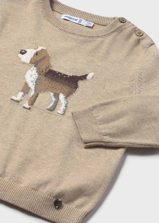 MAYORAL PULL EN TRICOT À BRODERIE DE CHIEN - BEIGE