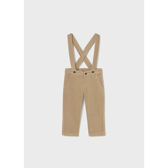 PANTALON EN VELOURS À BRETELLES - BEIGE
