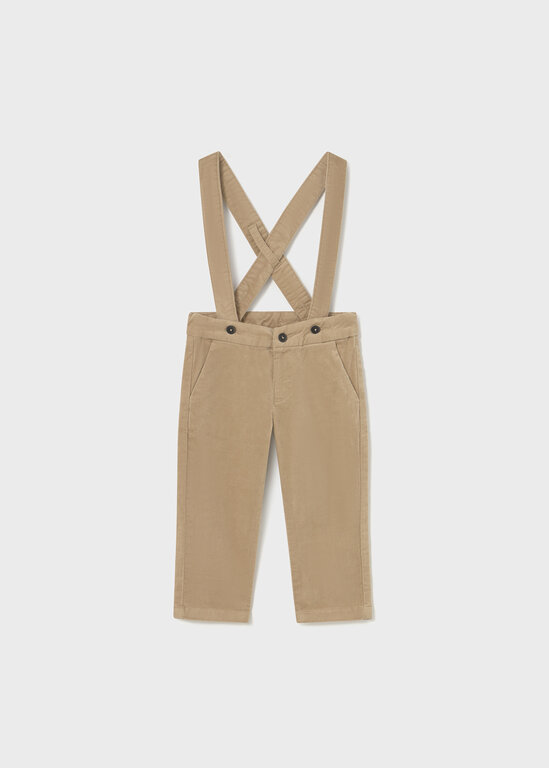 PANTALON EN VELOURS À BRETELLES - BEIGE