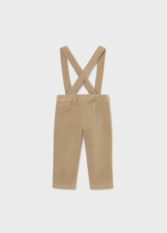 PANTALON EN VELOURS À BRETELLES - BEIGE