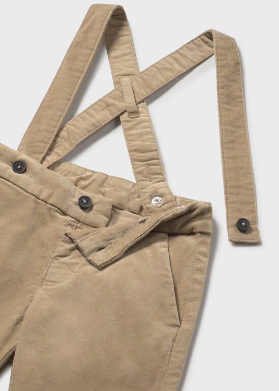 PANTALON EN VELOURS À BRETELLES - BEIGE