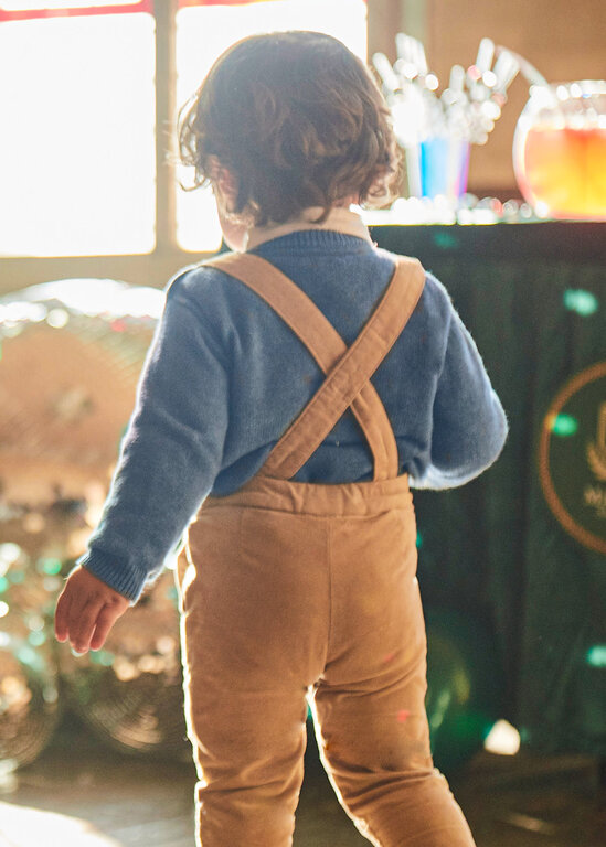 PANTALON EN VELOURS À BRETELLES - BEIGE