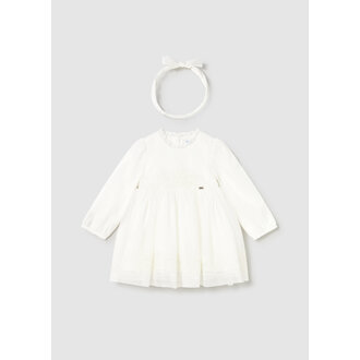 ROBE DE CÉRÉMONIE EN TULLE BRODÉ ET BANDEAU - ÉCRU