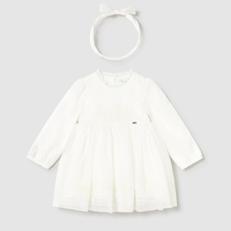 MAYORAL ROBE DE CÉRÉMONIE EN TULLE BRODÉ ET BANDEAU - ÉCRU