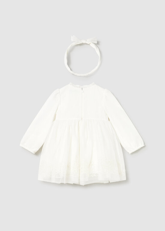 ROBE DE CÉRÉMONIE EN TULLE BRODÉ ET BANDEAU - ÉCRU