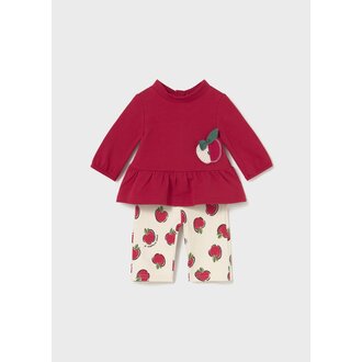 ENSEMBLE EN MOLLETON À MOTIFS DE POMMES - CERISE