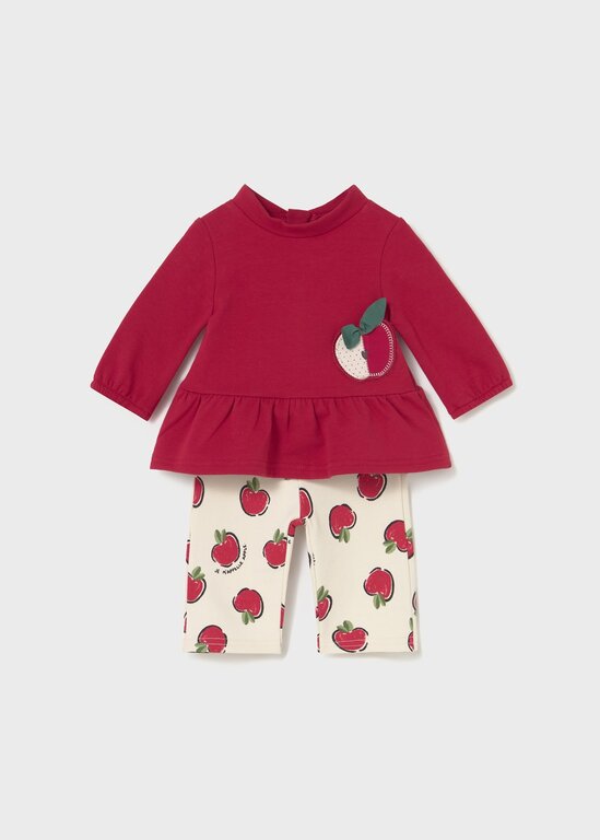 ENSEMBLE EN MOLLETON À MOTIFS DE POMMES - CERISE