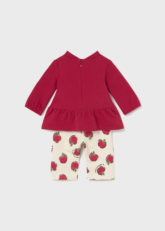ENSEMBLE EN MOLLETON À MOTIFS DE POMMES - CERISE