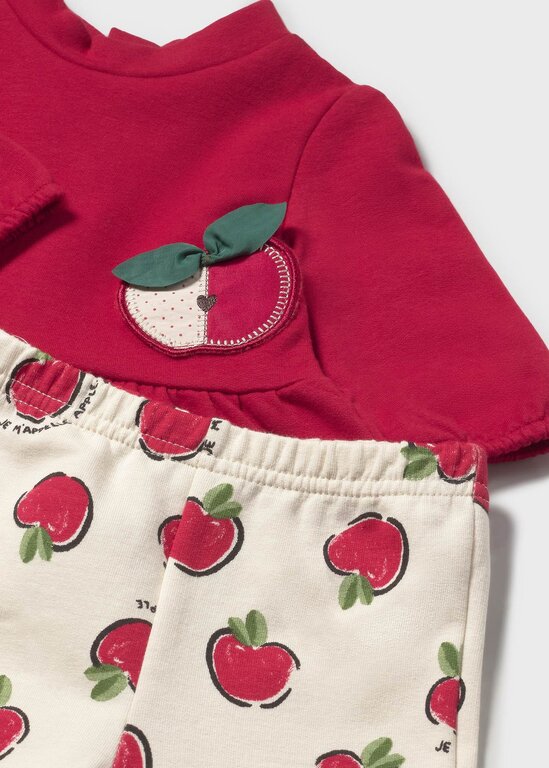 ENSEMBLE EN MOLLETON À MOTIFS DE POMMES - CERISE