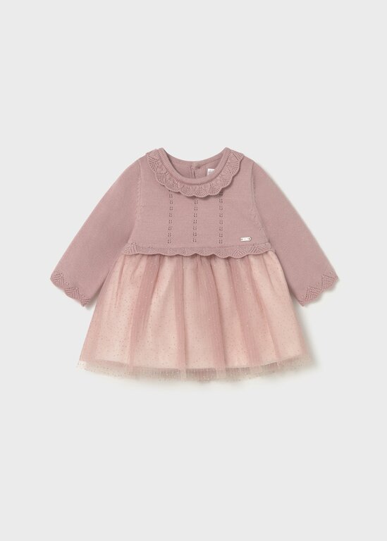 ROBE BI-MATIÈRE TRICOT ET TULLE - PÉTALE