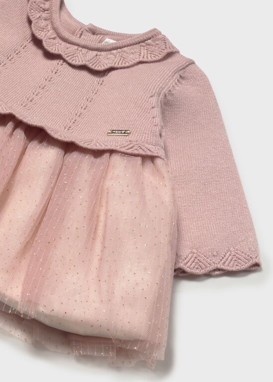 ROBE BI-MATIÈRE TRICOT ET TULLE - PÉTALE