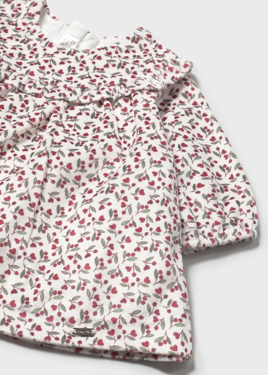 ROBE EN VELOURS À MOTIFS DE BAIES - CERISE