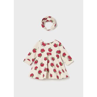 ROBE EN MOLLETON À MOTIFS DE POMMES - CERISE