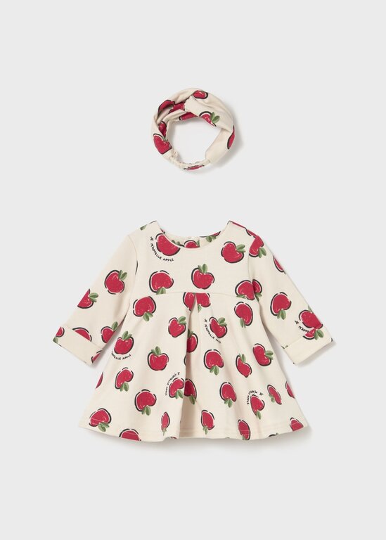ROBE EN MOLLETON À MOTIFS DE POMMES - CERISE