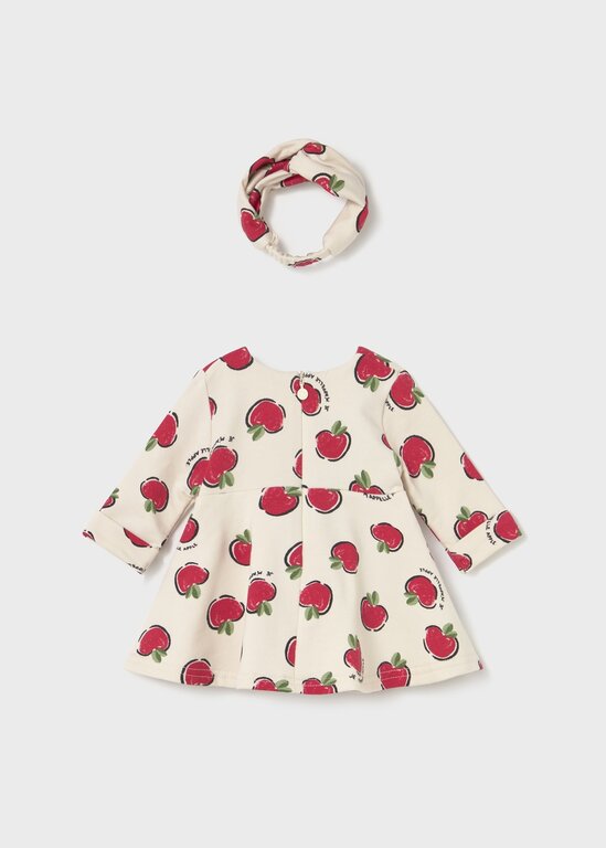 ROBE EN MOLLETON À MOTIFS DE POMMES - CERISE