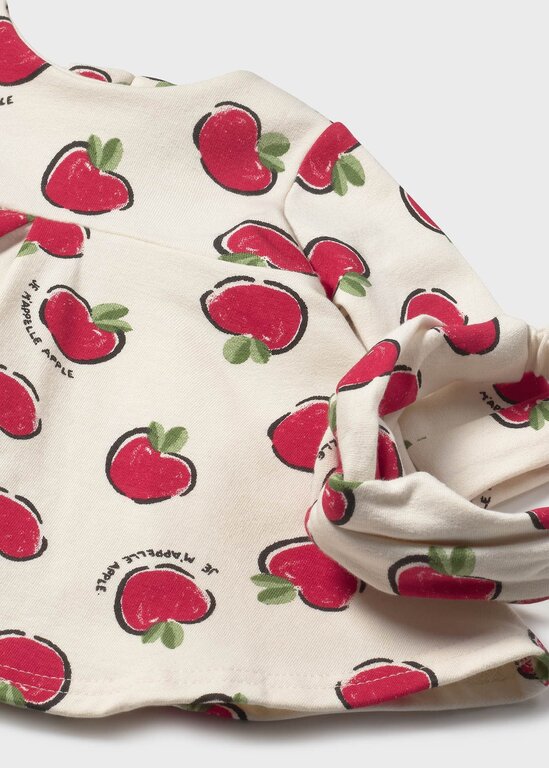 ROBE EN MOLLETON À MOTIFS DE POMMES - CERISE
